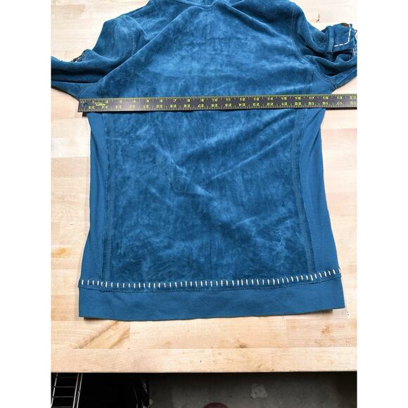 90’s Y2K Twisted Heart Teal Hooded Velour Floral Rhinestone Jacket Women’s Sz S - Picture 4 of 7